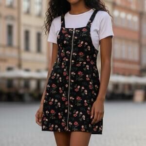 NWOT corduroy, Floral Black Pinafore Dress size small